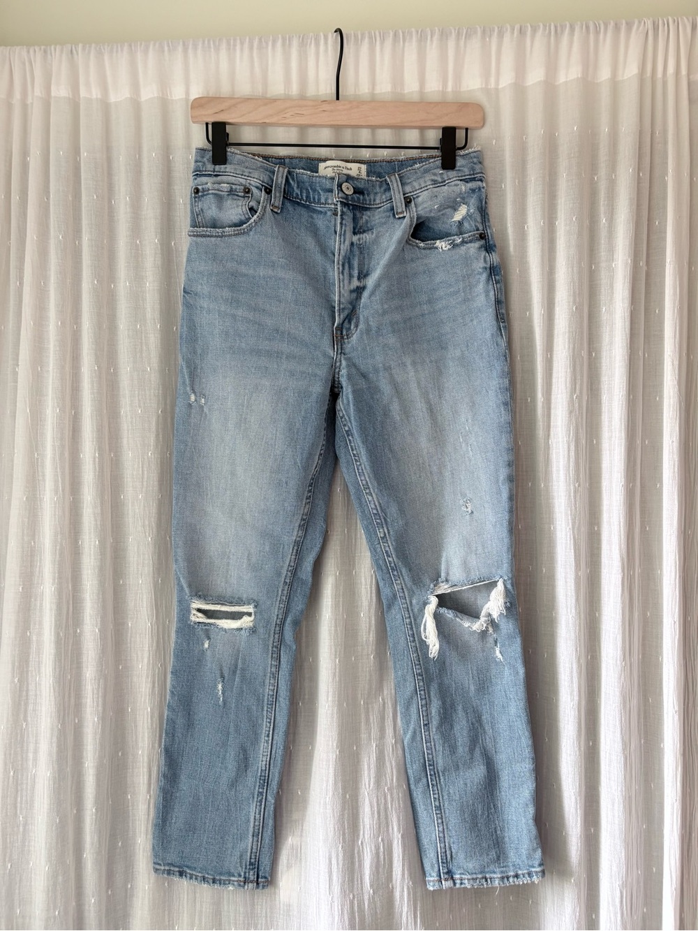 Abercrombie & Fitch Light Blue Distressed The Skinny High Rise Jeans